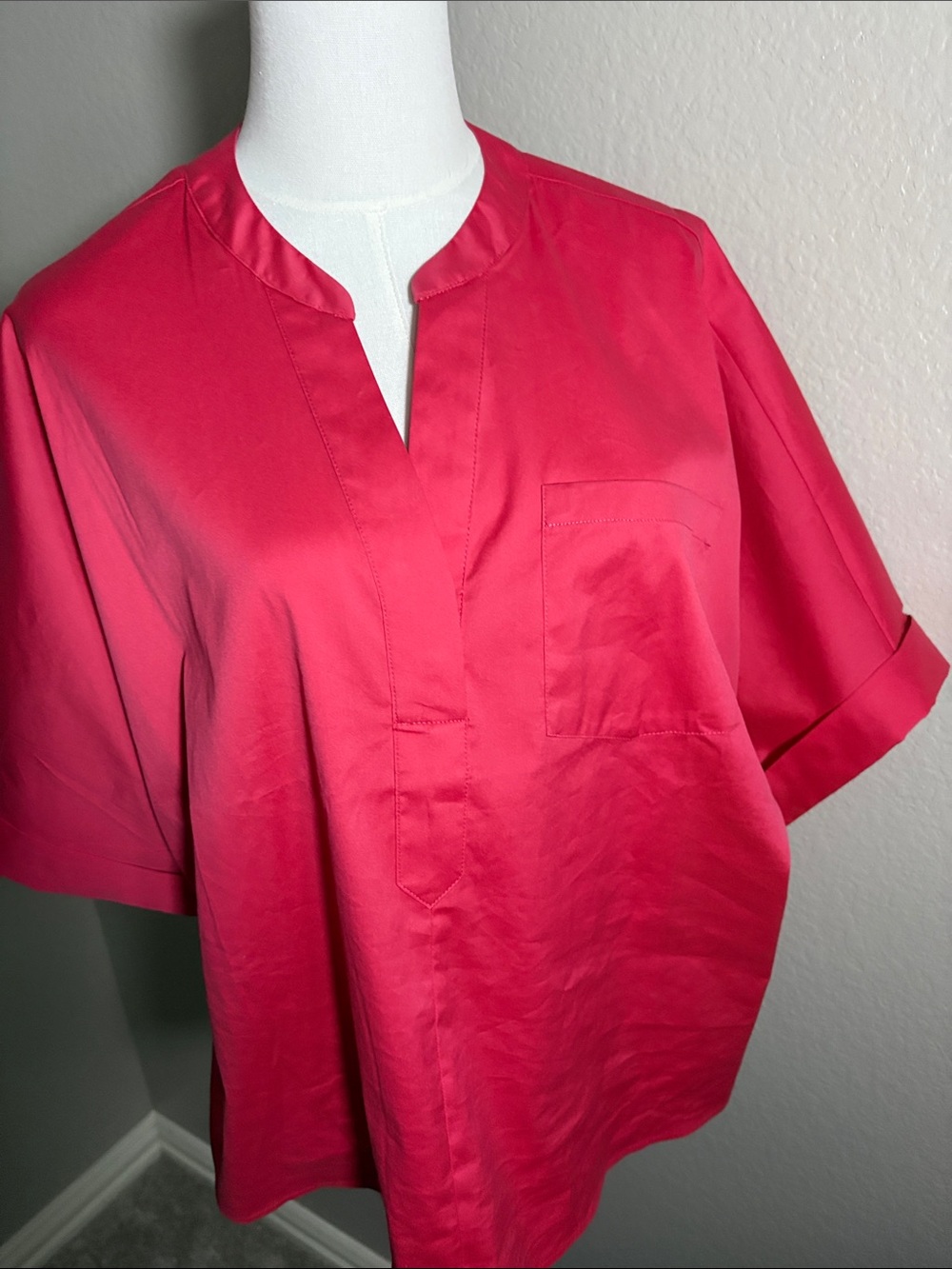 Chico's Vibrant Red Short-Sleeve Split-Neck Shirt